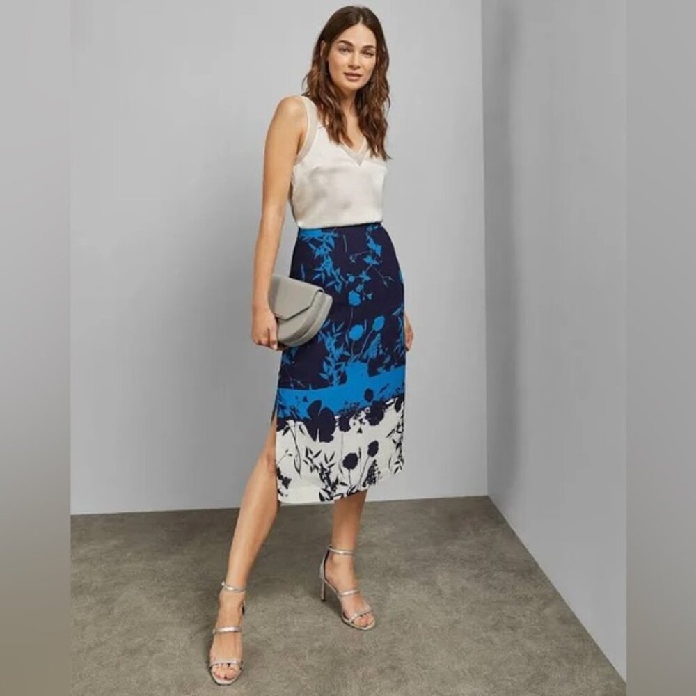 NWT TED BAKER LONDON Selaah Bluebell Side Slit Midi Pencil Skirt Size 1